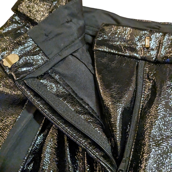 WHO WHAT WEAR Black High Tie Waist Textured Vinyl Straight Trouser Pants - 8 - Picture 13 of 16